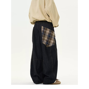 Vente en gros Coutom Baggy <span class=keywords><strong>Jeans</strong></span> Patchwork <span class=keywords><strong>Kaki</strong></span> Treillis Streetwear Hip Hop Pantalon en coton Pantalon pour hommes Denim pour hommes - Product Image 4