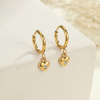 Anting-anting Trendy Litter Girls, Anting-anting Hoop Geometris Bunga Hati Zirkon Mungil, Anti Air, Lapisan Emas, Perhiasan Baja Anti Karat