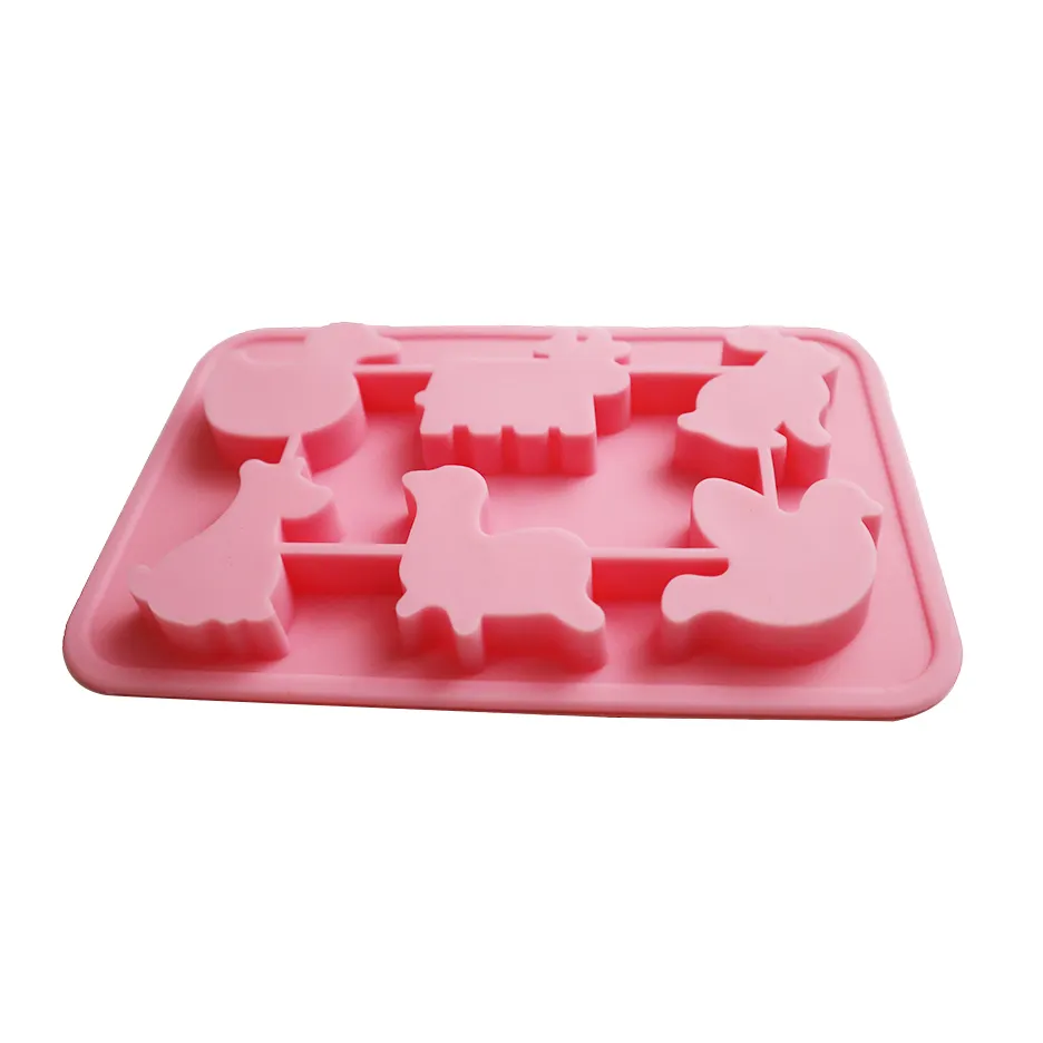Silicon Chocol Mold 6 Inch Mini Farm Animals Moulds Trays Cow Bunny Duck Biscuit Baking Pans Candy Chocolate Ice Fondant Silicone Molds
