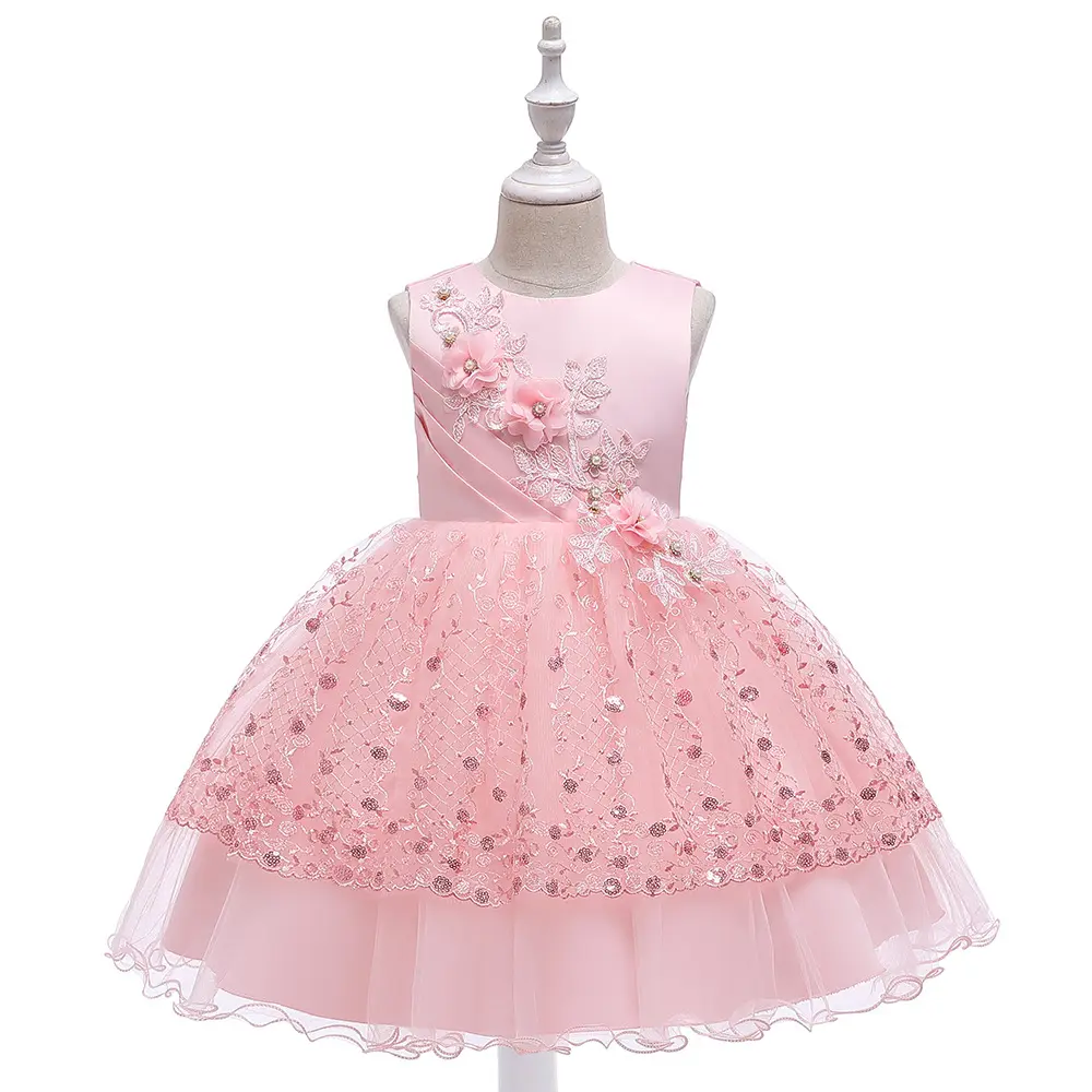 3-12 anni I Bambini Rosa Capretti Del Vestito Del Bambino Di Compleanno Del Partito Del Vestito Dal Tutu Del Merletto Della Ragazza Vestito Della Principessa Del Fiore