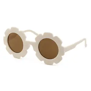 卸売新しいサングラス素敵なひまわりラウンドつや消しフレームカスタムロゴ子供用メガネキッズサングラス