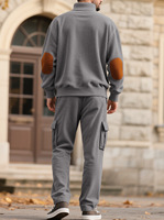 PASUXI 2026 Costume de travail sportif vintage pour homme, décontracté, grande taille, 2 pièces, col rabattu, manches longues, couleur unie, respirant
