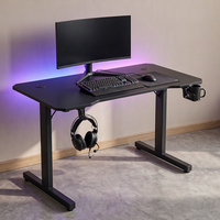 Bureau de jeu moderne noir en gros avec porte-gobelet et crochet pour casque, table d'ordinateur ergonomique pour joueur PC