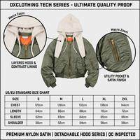 Blouson Bomber MA1 Streetwear Américain de Luxe 480 GSM, Vert Olive, à Capuche Superposée, Coupe Courte et Oversize, Style Aviateur