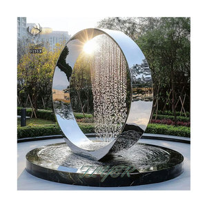 Popular Escultura de Fonte de Água em Círculo de Aço Inoxidável, Estátua de Arte de Metal Grande Soldada para Jardim, Design Personalizado - Product Image 1