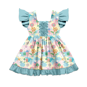 Milk Silk Girls <b>Flutter</b> <b>Sleeve</b> <b>Dress</b>,Custom Allover Print Kids Twirl <b>Dress</b> - Product Image 3