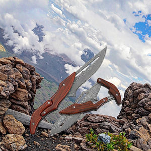 Cuchillo Plegable Deformable de Acero de Damasco, Cuchillo de Bolsillo para Exteriores, Camping, Caza, OEM, Grado Industrial, Mango de Madera de Sándalo Rojo, 19 cm - Product Image 2