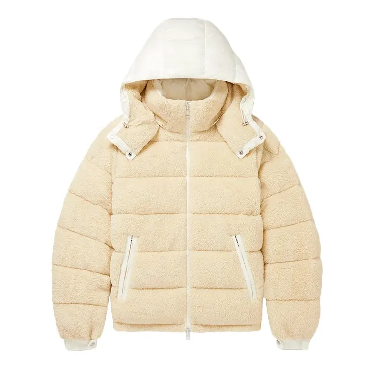 best selling oem down feather hooded zip up quilted thermal heavy weight contrast color mens winter puffer sherpa fleece jacket