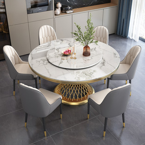 <span class=keywords><strong>Tavolo</strong></span> da Pranzo Moderno <span class=keywords><strong>Rotondo</strong></span> <span class=keywords><strong>in</strong></span> Metallo con Piano <span class=keywords><strong>in</strong></span> <span class=keywords><strong>Marmo</strong></span>, Assemblato per 6 Persone, per Casa, Appartamento, Hotel e Sale da Pranzo - Product Image 1
