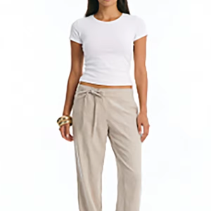 <span class=keywords><strong>Pantaloni</strong></span> da <span class=keywords><strong>Donna</strong></span> a Vita Alta in <span class=keywords><strong>Misto</strong></span> <span class=keywords><strong>Lino</strong></span> con Dettaglio a Laccio in Vita, Beige, Vestibilità Comoda, <span class=keywords><strong>Pantaloni</strong></span> Casual per Primavera/Estate - Product Image 1