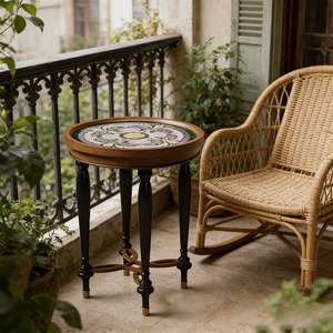 <span class=keywords><strong>Table</strong></span> basse ronde <span class=keywords><strong>de</strong></span> style mid-century personnalisée, détails peints à la main, bois <span class=keywords><strong>de</strong></span> tilleul massif, <span class=keywords><strong>table</strong></span> d'appoint classique, meubles <span class=keywords><strong>de</strong></span> salon - Product Image 2