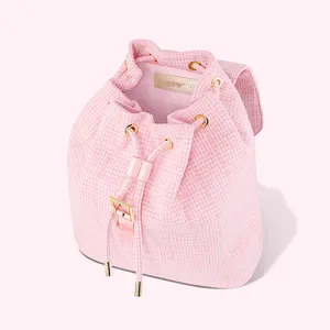 Individueller rosa kleiner kordelzug-rucksack bestickter Rucksack für Damen