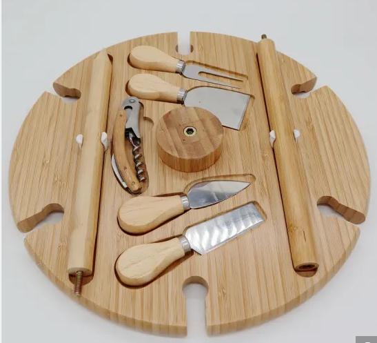 Многофункциональный винный стол из бамбукового дерева, стол для пикника, пляжный стол с набором ножей для кемпинга, закусок и фруктов