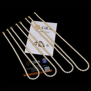 New Bling Hiphop Fine Jewelry 4mm Durable Iced Tennis Yellow Gold Plated Vvs <b>Moissanite</b> Chain Men 16-24in 925 Tennis <b>Necklace</b> - Product Image 3