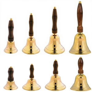 Campana de Mano Hecha a Mano de Latón Macizo con Mango de Madera, Campana de Llamada Vintage para Maestros, Escuela, Hogar, Oficina, Servicio de Cena, Boda - Product Image 1
