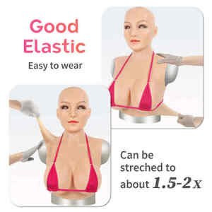 <span class=keywords><strong>D</strong></span> E Cup Full Silicone Head Mask Homme à Femme Visage Féminin avec Seins Cosplay Costume pour Halloween Party Mascarade <span class=keywords><strong>D</strong></span>éguisement - Product Image 3