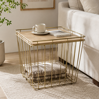 Table d'appoint ronde moderne avec cadre en métal doré et plateau en bois, marbre, bambou ou résine, table basse pour salon, OEM ODM