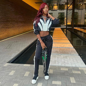 Autunno nuovo arrivo moda Patchwork Design a manica intera cappotto corto con pantaloni lunghi due pezzi Set da donna - Product Image 3