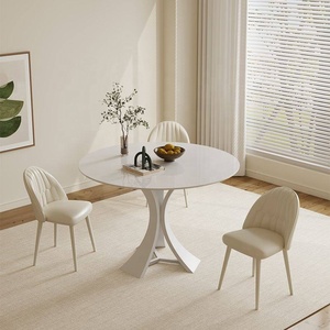 Mesa de Restaurante Redonda de 3 Plazas de Piedra Sinterizada Minimalista Italiana de Alta Calidad con Estructura de Hierro Blanco Puro, Duradera y Ecológica - Product Image 1