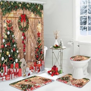 Cortina de Ducha de Poliéster con Diseño de Corona Navideña Roja, Cortina de Baño con Impresión Digital Personalizada, Impermeable, Venta al Por Mayor, Moderna - Product Image 5