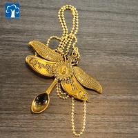 Pendentif en métal en forme de libellule papillon doré brillant à la mode, pendentif cuillère personnalisé pour collier