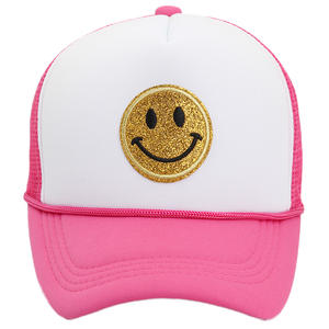 Parche bordado Logo Malla Dos tonos 5 Panel Cara sonriente Cuerda de béisbol Sombrero de camionero - Product Image 3