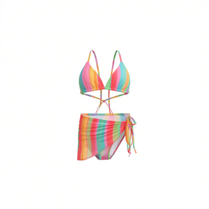 Ensemble bikini HDJ à rayures arc-en-ciel, maillot de bain deux pièces pour filles, taille 8/10 10/12 12/14 14/16 QJ10169 - Product Image 2