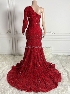 Ocstrade Robe Scintillante à Longue Traîne pour Femme, Fête, Mariage, Soirée, Épaule Dénudée, Paillettes Rouges, Manches Longues, Robe de Bal 2025 pour Femme - Product Image 5