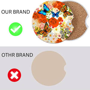 Fleurs papillons voiture porte-gobelet sous-verres accessoires <span class=keywords><strong>de</strong></span> voiture intérieur esthétique absorbant céramique caboteur liège dos décor cadeaux - Product Image 2