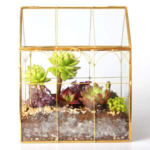 Geometrisches Haus-Terrarium aus Metall und Glas für Sukkulenten - Product Image 3