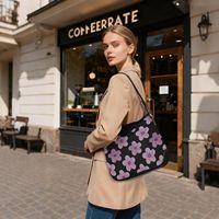 Sac à main en cuir PU motif fleur de Hau violette d'Hawaï, sacs fourre-tout à bandoulière unique, sacs seau personnalisables avec logo, sac à bandoulière pour femme
