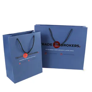 Custom Logo Gedrukt Kleding Winkelen Verpakking Paquete De Papel Bolsa Pakete Tasche Blauwe Kleur Papieren Zak Met Gedraaide Touw Handvat