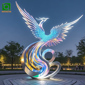 Grande 304 all'aperto in acciaio inox Phoenix statua con luce a LED in metallo scultura animale - Product Image 5