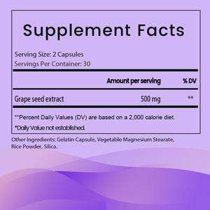 Capsules d'extrait de pépins de raisin OEM ODM, antioxydant, soutient la fonction cardiovasculaire, favorise la santé des yeux et de la peau, végétalien, sans OGM - Product Image 2