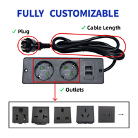 Multiprise encastrable sur mesure pour mobilier, norme européenne, 2 prises 16A 230V, 2 ports de charge USB Type-A, durable, pour bureau et table