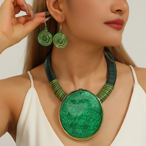Large Pendants Chunky <b>Statement</b> <b>Necklace</b> Body Big Stone 18k Gold Plated Heavy Artificial Jewelry Set for African Women - Product Image 4