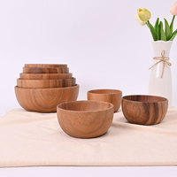 Bol rond en bois d'acacia de style rétro moderne Bol à soupe et à salade japonais en bois massif Remise en vrac jetable