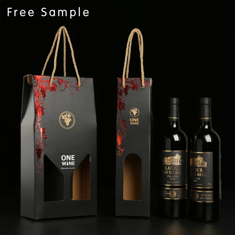 Lipack Custom Premium Luxury Red Wine Gift Carrier Box Wine Bottle Packaging Delivery Cardboard Box With Window