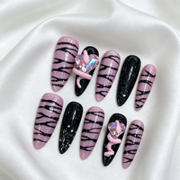 Ongles Stiletto Rose Design 3D Faits Main Faux Ongles à Coller ABS 10 Pièces Kit de Pointes d'Ongles Stiletto avec Breloques