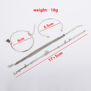 Silver Plated Chain Link <b>Bracelets</b> <b>Set</b> With Tassel And Disc Pendant Unisex Fashion Jewelry 4 Piece <b>Set</b> - Product Image 4