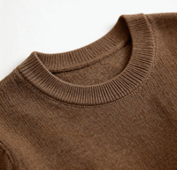 Pull-over en maille unie à col rond et manches courtes pour femme, de haute qualité, couleur marron café, texture fine, coupe décontractée, haut de printemps