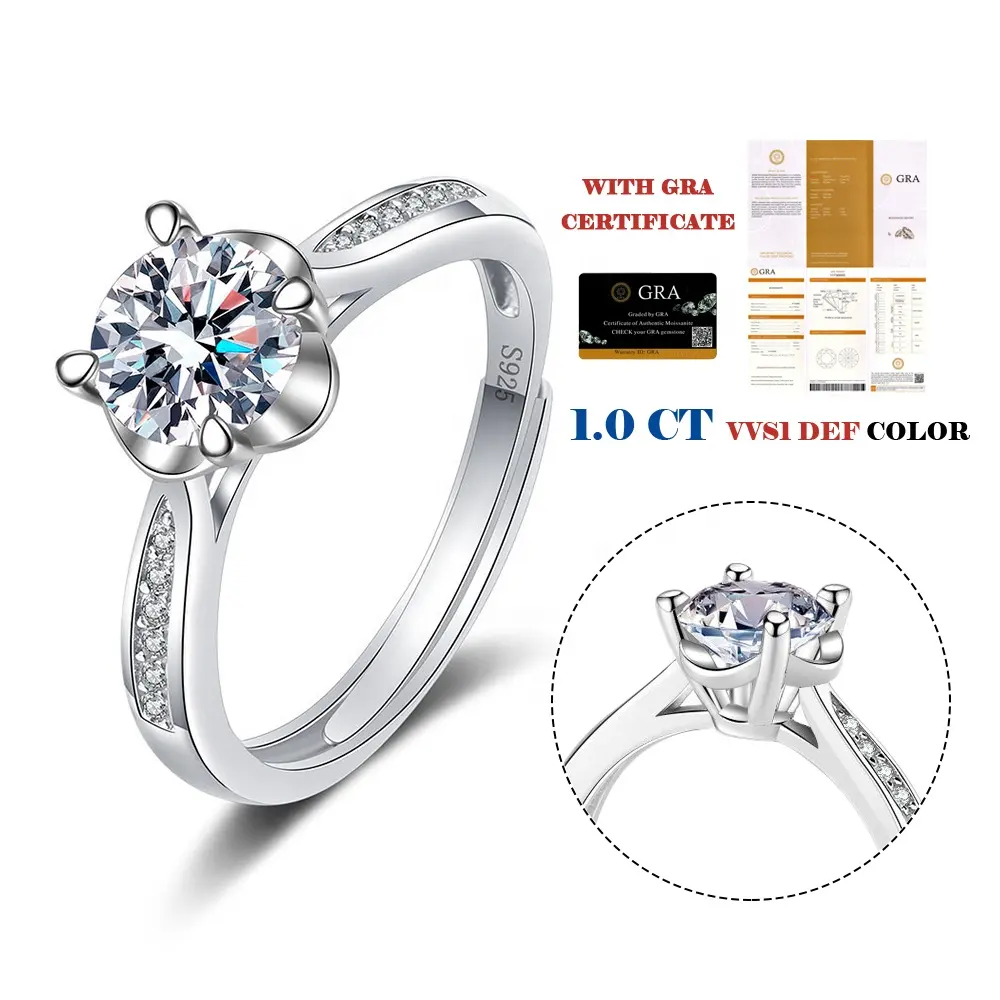Joyería de plata de ley 925 personalizada para mujer, moissanita de diamante de anillo de compromiso, anillos de plata 925 para boda