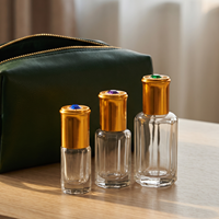 Botol Parfum Kaca Berbentuk Silinder 3/6/12ml dengan Alas Bergaris, Tutup Aluminium, dan Baja untuk Isi Ulang Minyak, Kemasan Karton