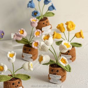 Planta en Maceta Tejida a Mano de Tulipán, Margarita, Lirio y Girasol, para Ocasiones Positivas, Día de San Valentín, con Tarjeta - Product Image 2
