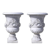Décoration de jardin Vase moderne en marbre blanc Sculpture en pierre Sculpture Pot de fleur en pierre Pilier Pot de fleur en pierre implorée