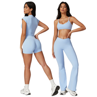 4 buah Set Yoga wanita ketat terbarukan Bra Legging pakaian olahraga celana pendek olahraga lari setelan Lengan indah pakaian kebugaran punggung