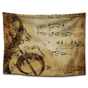 Tapisserie musicale murale pour enfants, garçons et filles, illustration de chat avec notes de musique, design nordique, polyester, lavable en machine, chambre à coucher - Product Image 1