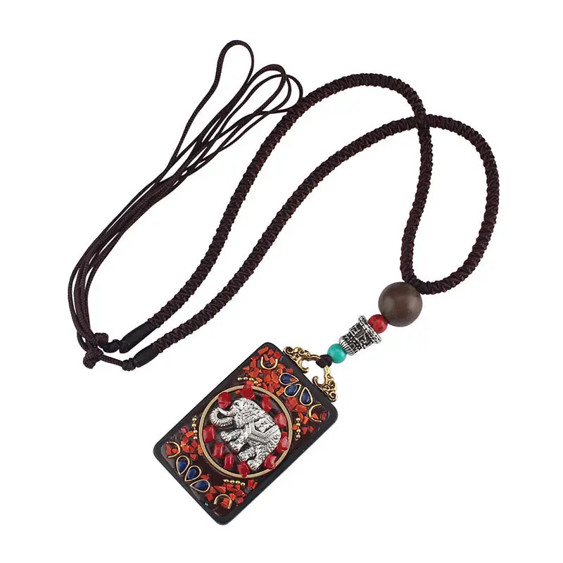 Elephant god accessories inlay pendant necklace long style ethnic customs Nepal ebony wood elephant god necklace