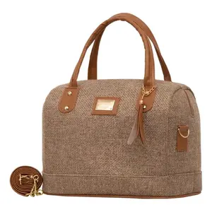 Sac de plage en jute pour femme Fana Jordin Camel, taille moyenne, durable, avec poche intérieure zippée - Product Image 1