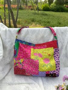 Colorful Ethnic <b>Canvas</b> Cotton Shopping Tote Bag Calico Large Capacity Retro Floral Shoulder Bag <b>Handbag</b> for Travel - Product Image 4